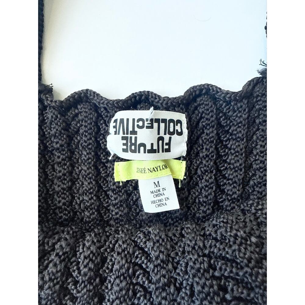 Future Collective with Jeneé Naylor Chunky Cable Knit Crop Tank Top Black M - Picture 3 of 5
